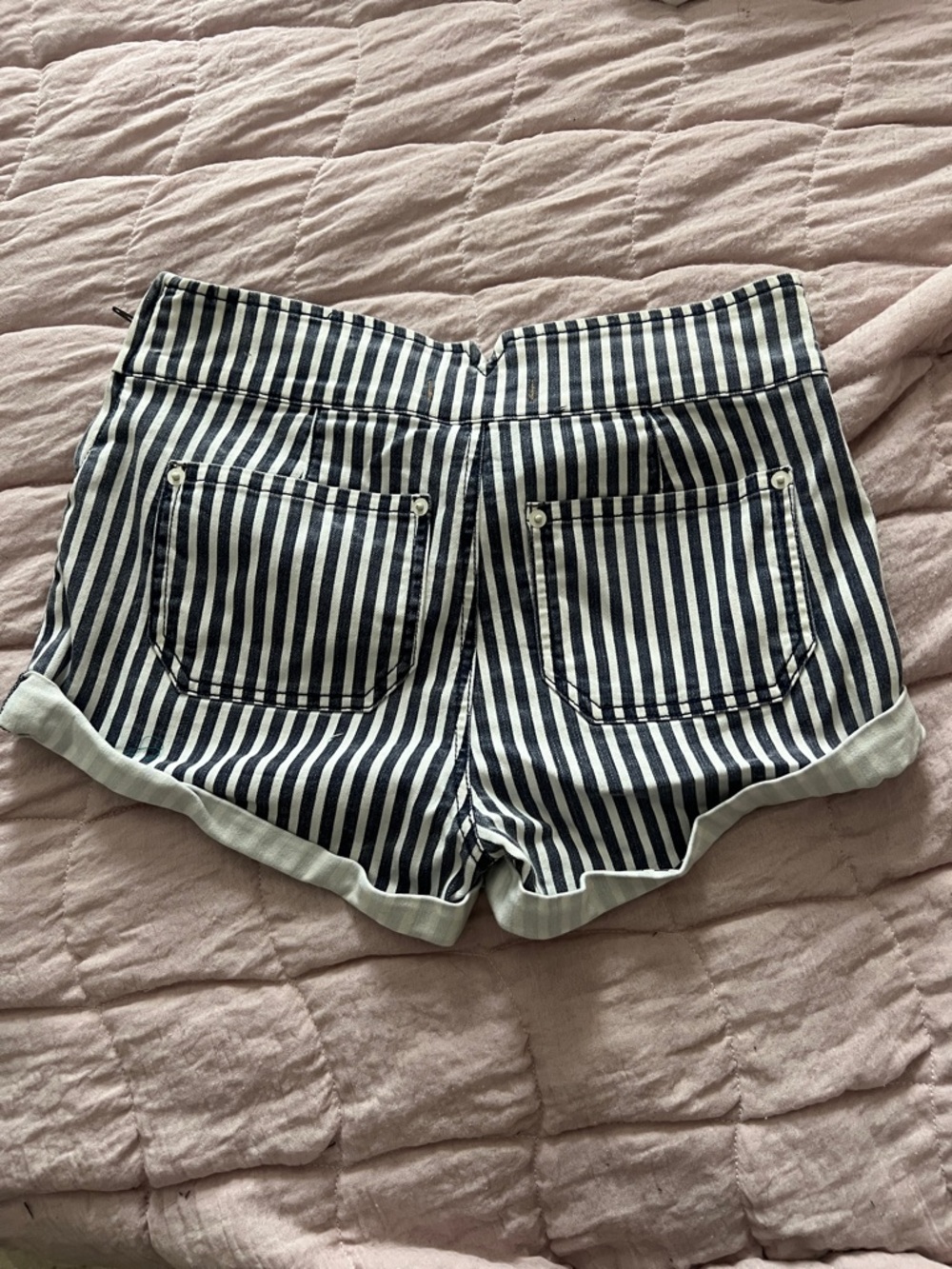 Free People Navy and White High-Waist Striped Shorts - Picture 3 of 4